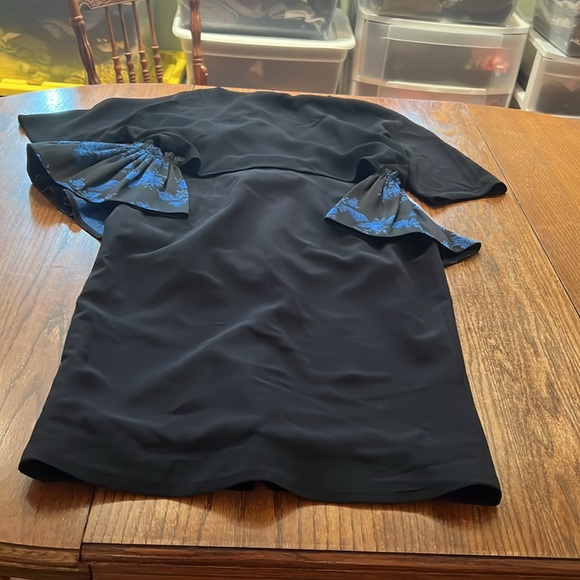 Stella McCartney Black Dress With Brocade Blue And Black Peplum At Back Size XL - Picture 6 of 9